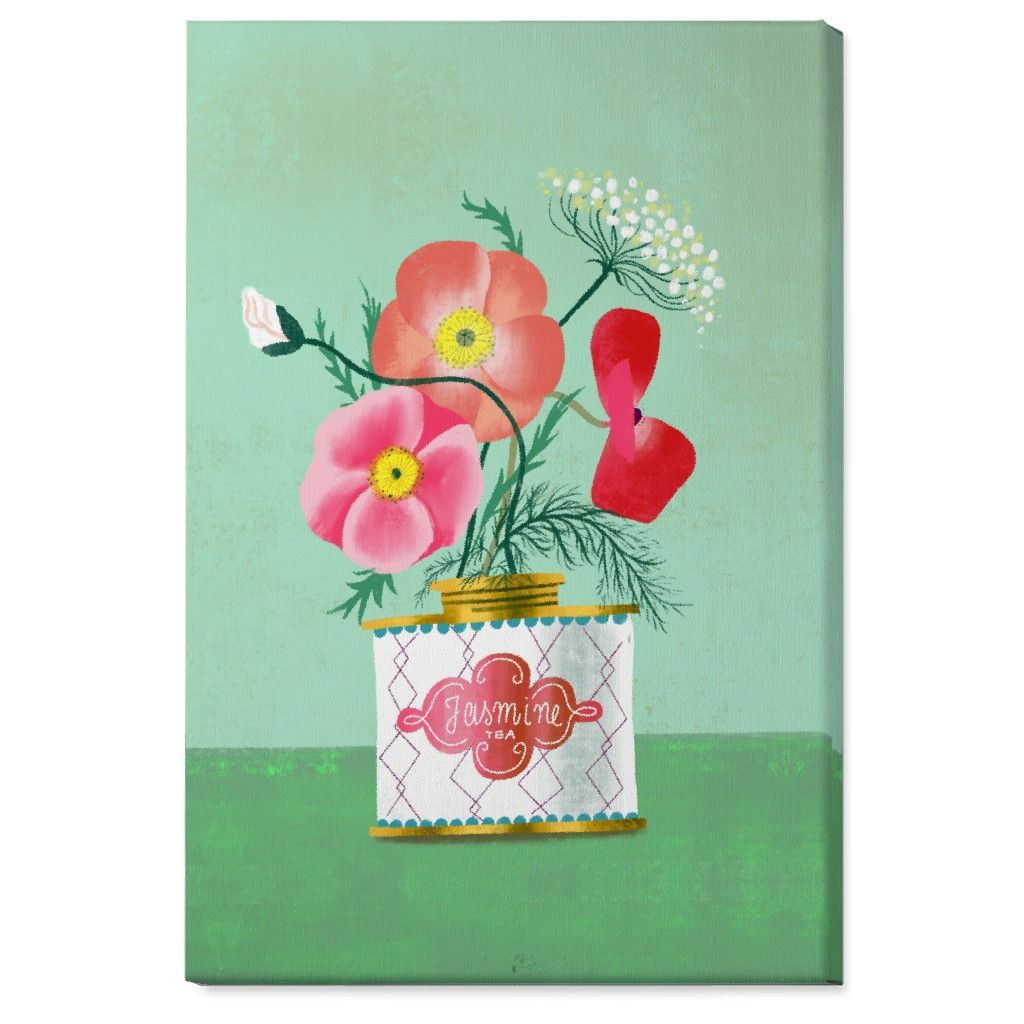 Poppies in Jasmine Tea Tin Wall Art, No Frame, Single piece, Canvas, 24x36, Green