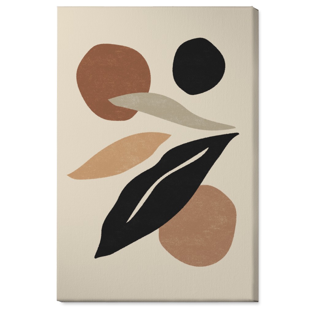 Abstract Shape and Leaf Collage - Neutral Wall Art, No Frame, Single piece, Canvas, 24x36, Beige, Pearl