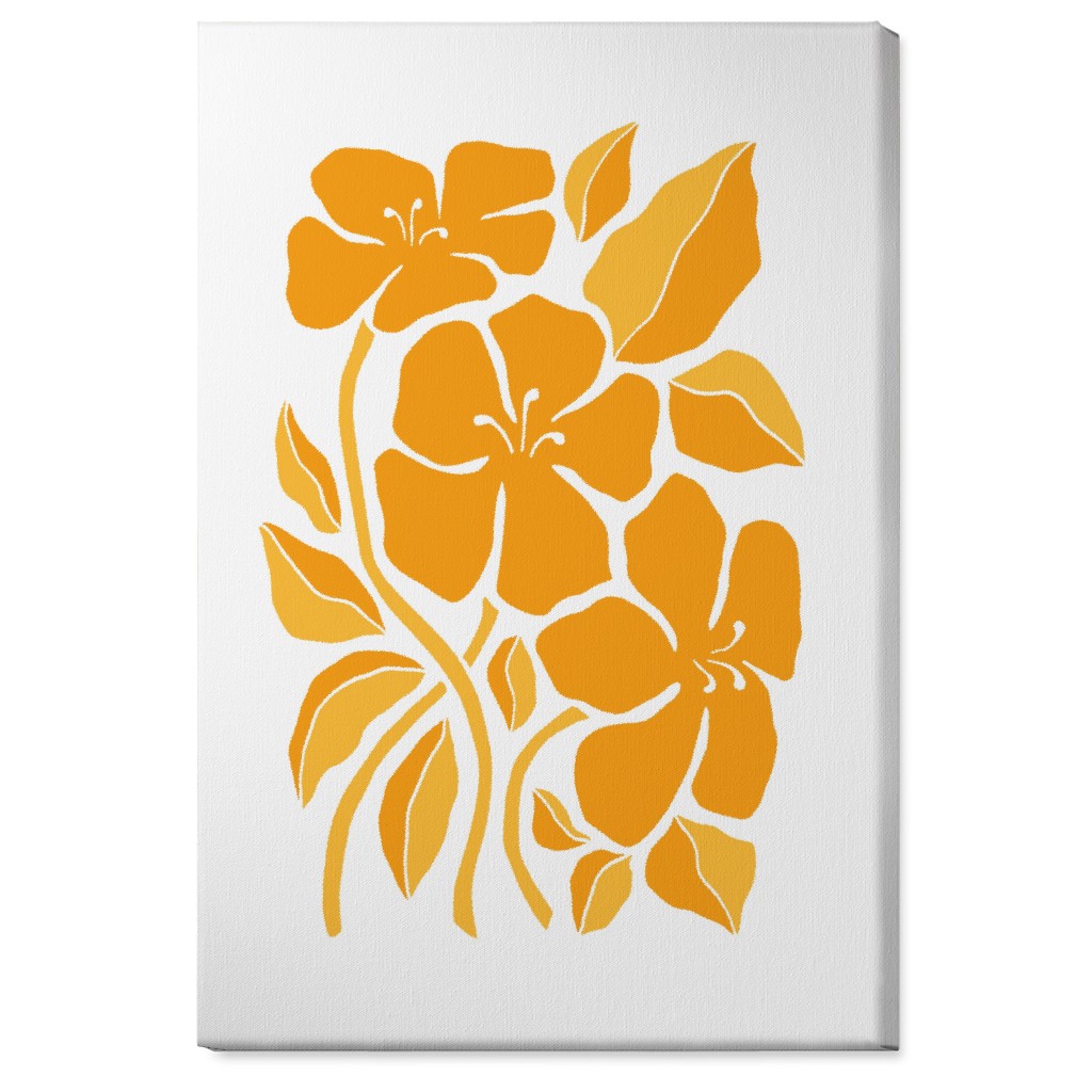 Minimalist Block Hibiscus Floral - Yellow Wall Art, No Frame, Single piece, Canvas, 24x36, Orange