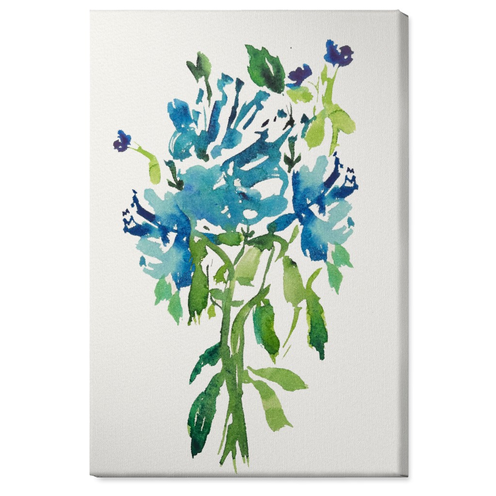 Watercolor Florals - Blue Wall Art, No Frame, Single piece, Canvas, 24x36, Blue, True Blue