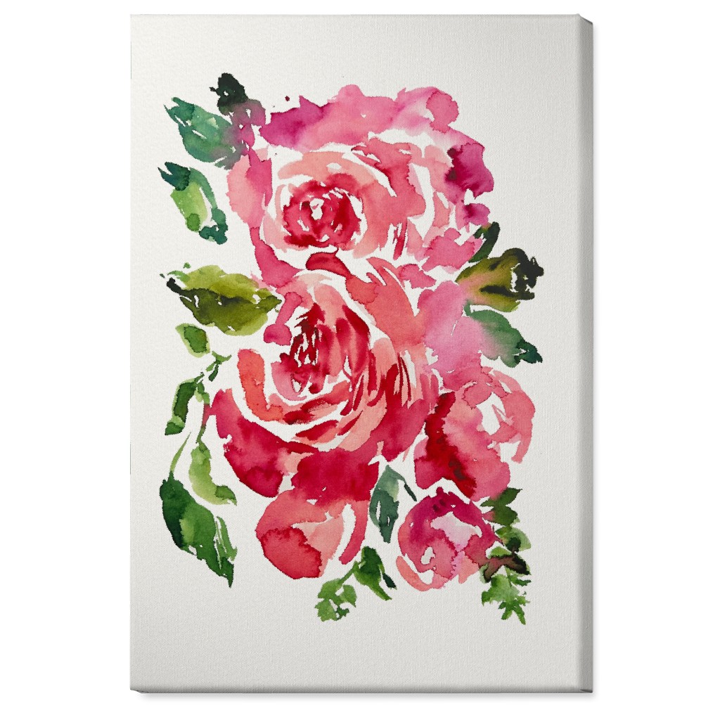 Watercolor Roses - Red Wall Art, No Frame, Single piece, Canvas, 24x36, Pink