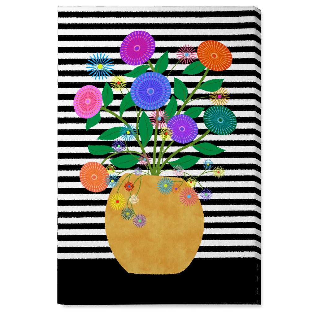 Striped Vase With Flowers - Multi Wall Art, No Frame, Single piece, Canvas, 24x36, Multicolor