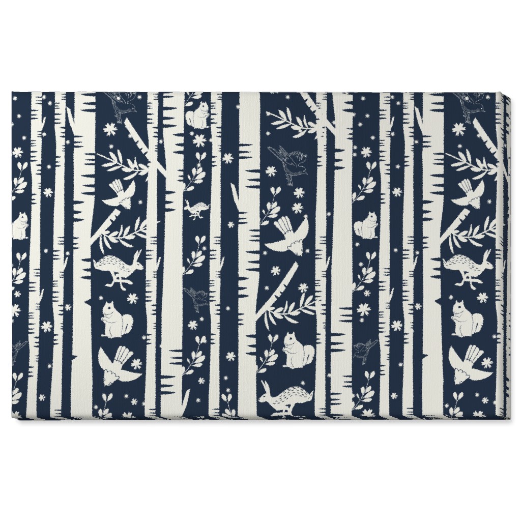 Birch Forest and Wild Animals Wall Art, No Frame, Single piece, Canvas, 24x36, Blue