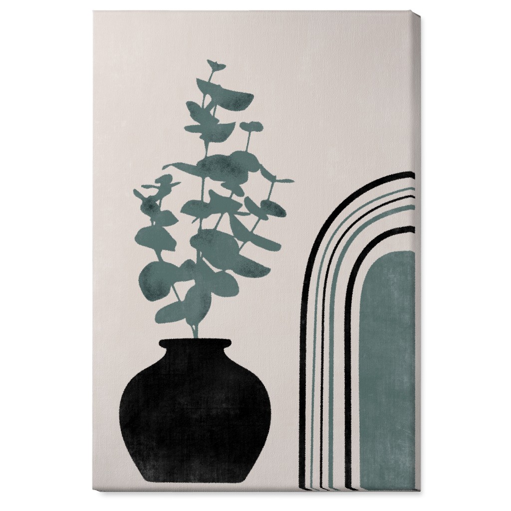 Modern Eucalytus Vase - Green and Ivory Wall Art, No Frame, Single piece, Canvas, 24x36, Green