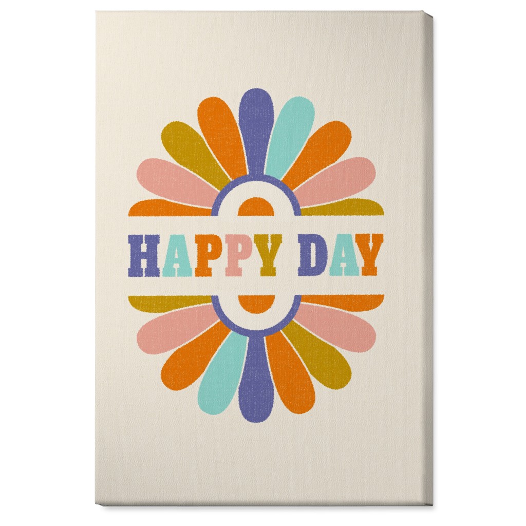 Happy Day Daisy Sun - Multi on Beige Wall Art, No Frame, Single piece, Canvas, 24x36, Multicolor