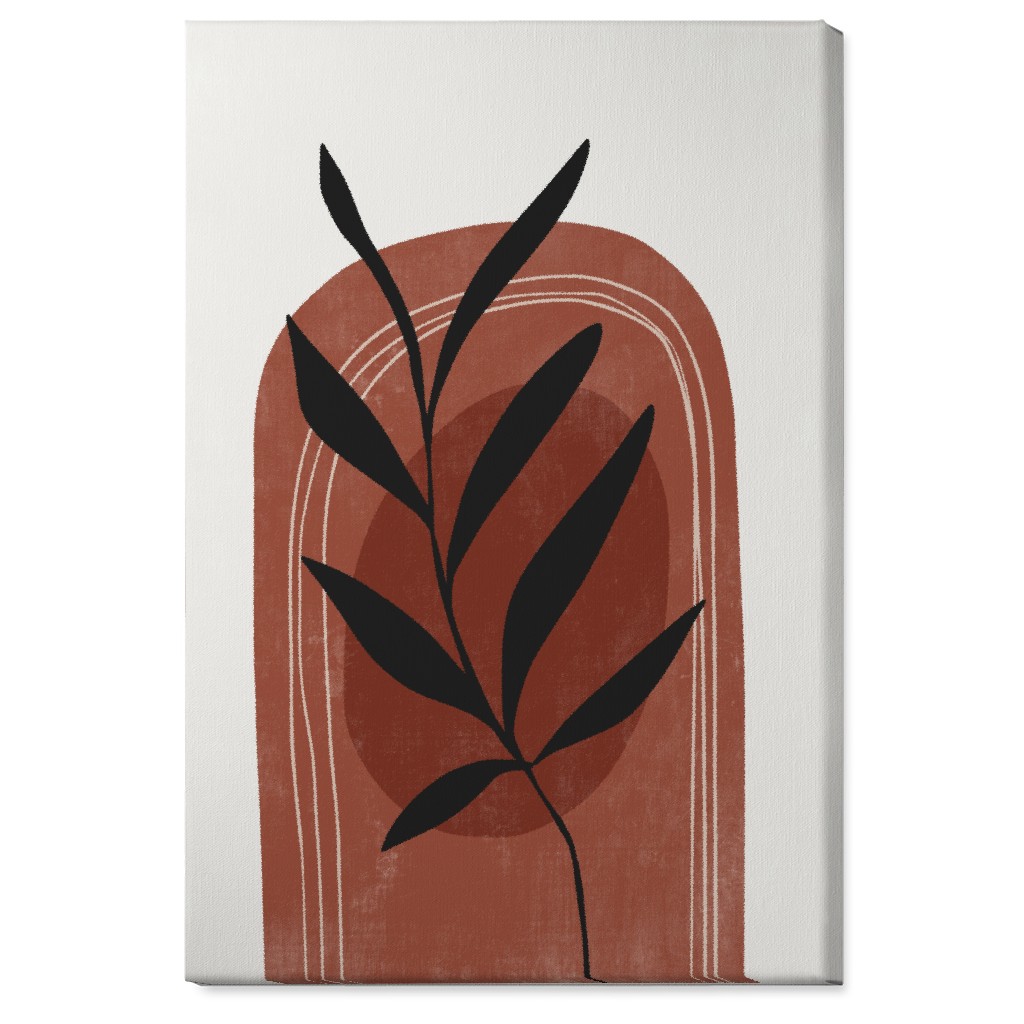 Abstract Leaf Sunrise - Terracotta and Ivory Wall Art, No Frame, Single piece, Canvas, 24x36, Brown