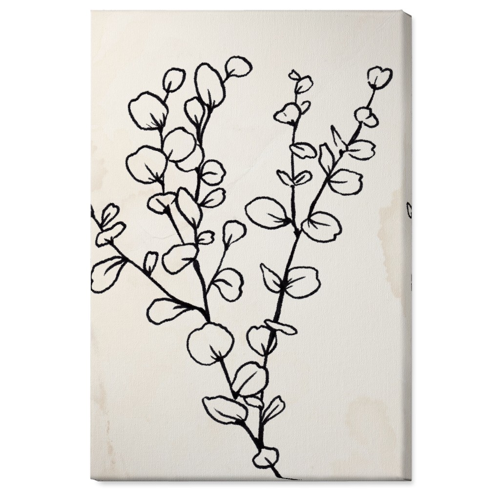 Vintage Eucalyptus Sketch - Beige and Black Wall Art, No Frame, Single piece, Canvas, 24x36, Beige