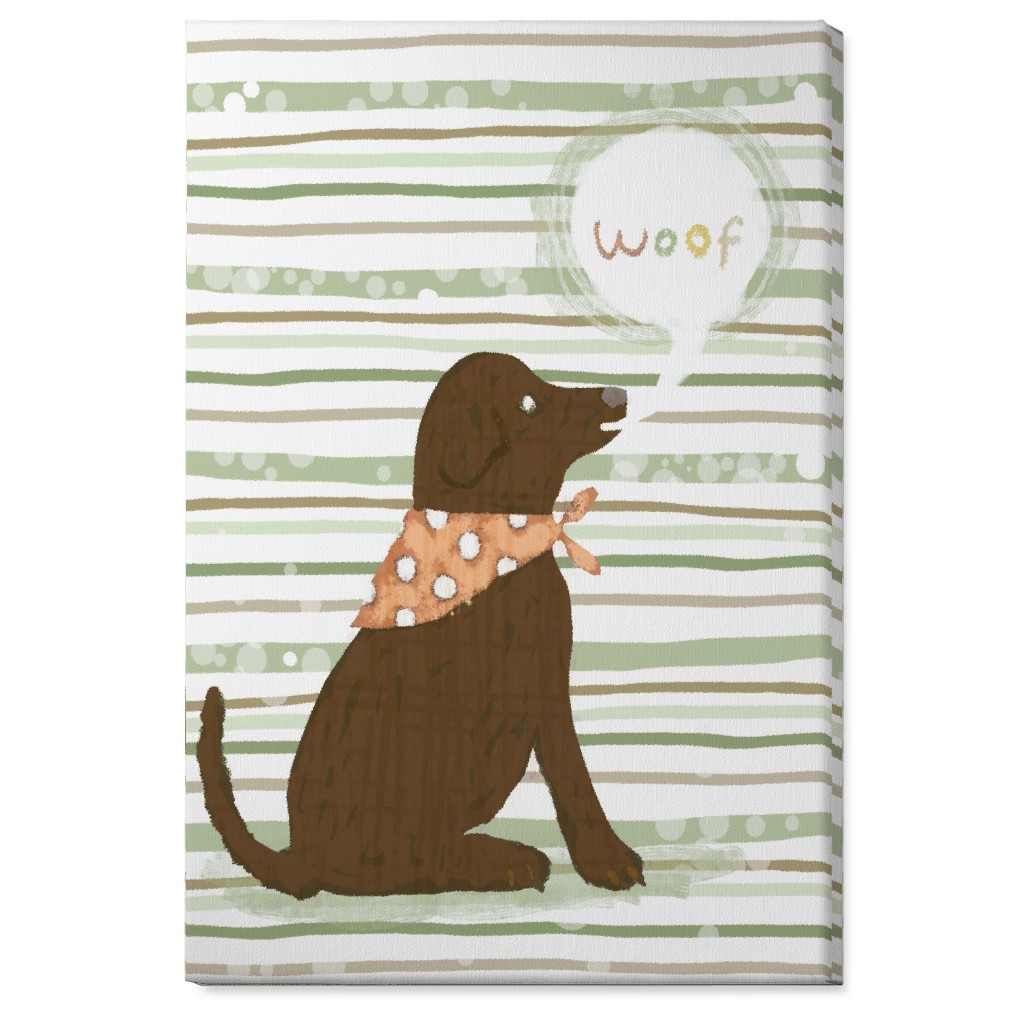 Woof, Dog - Brown and Green Wall Art, No Frame, Single piece, Canvas, 24x36, Green