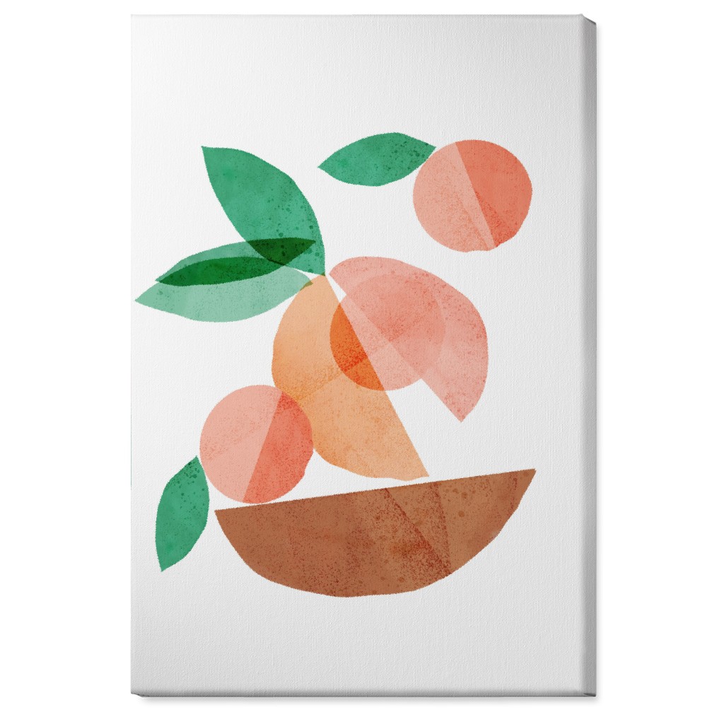 Peaches in a Bowl - Orange and Beige Wall Art, No Frame, Single piece, Canvas, 24x36, Orange