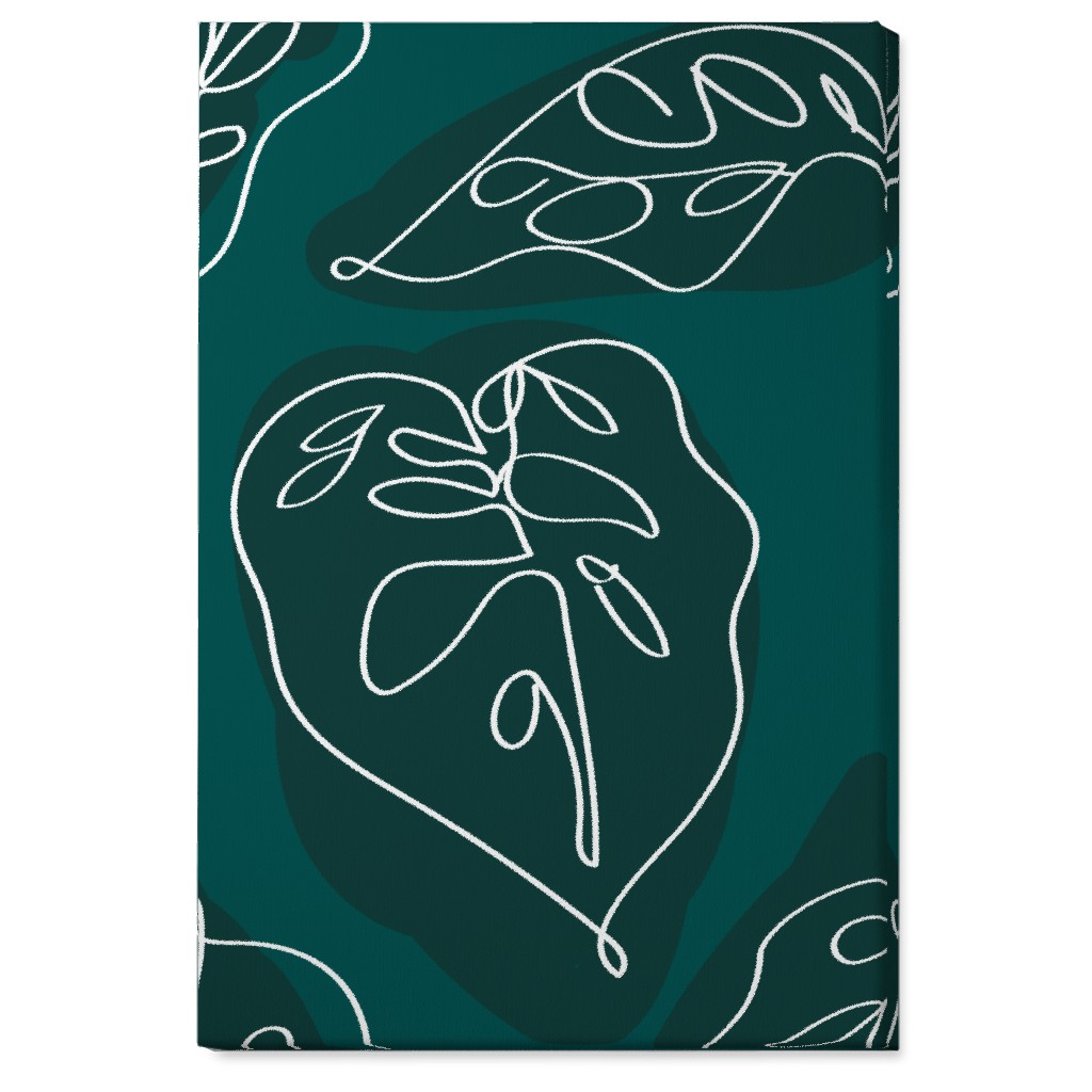Minimalist Modern Line Art Monstera - Green Wall Art, No Frame, Single piece, Canvas, 24x36, Green, Classic Green
