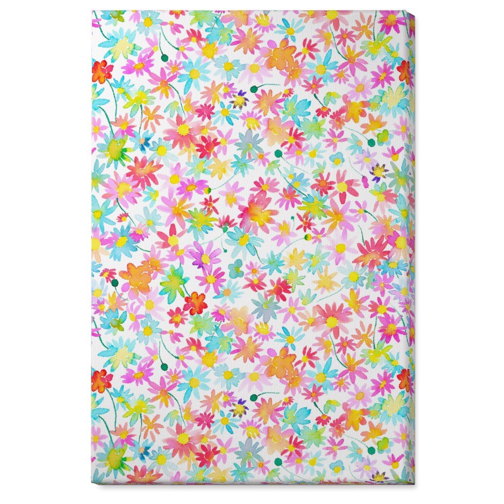 Spring Watercolor Daisies - Multi Wall Art, No Frame, Single piece, Canvas, 24x36, Multicolor