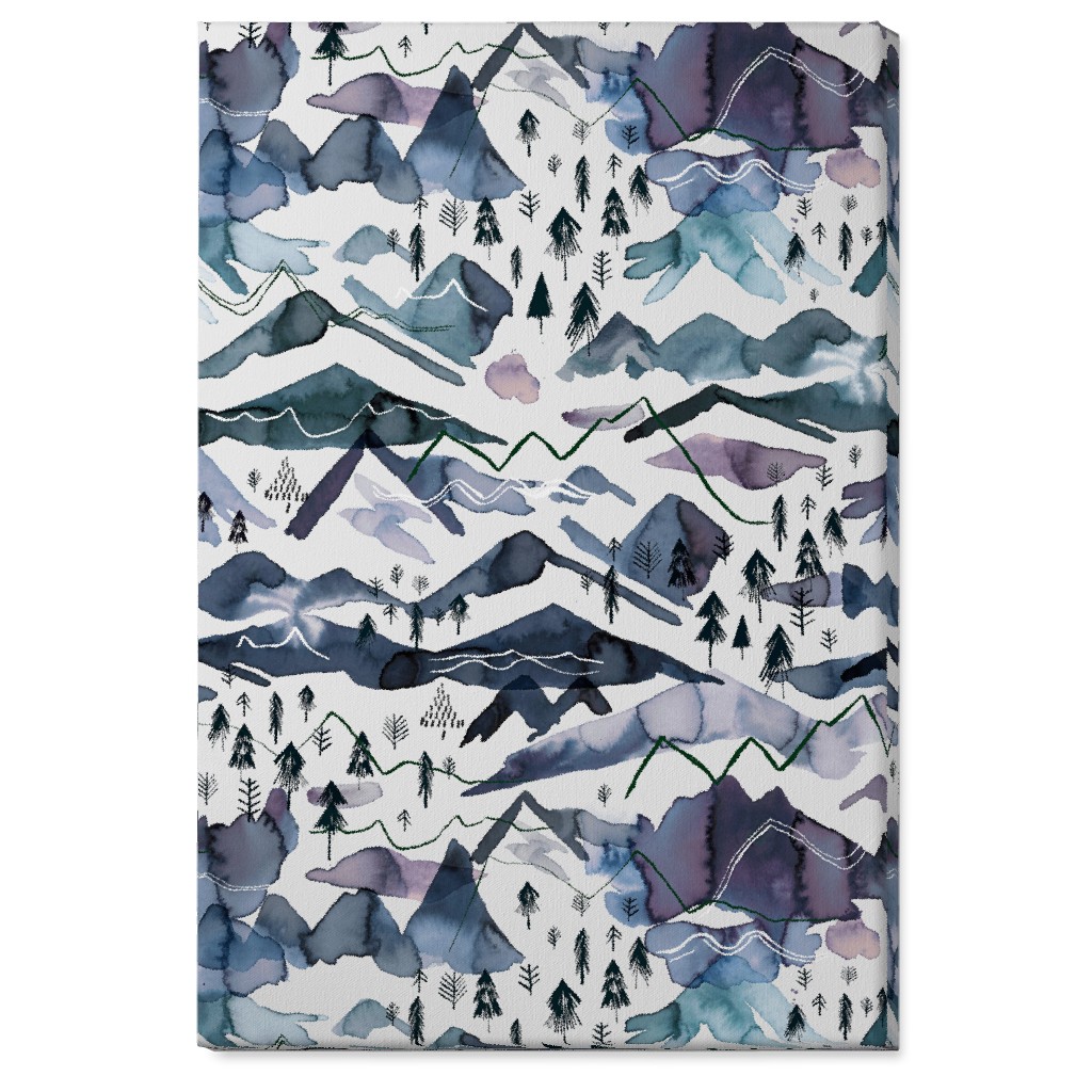 Watercolor Mountains - Blue on White Wall Art, No Frame, Single piece, Canvas, 24x36, Blue