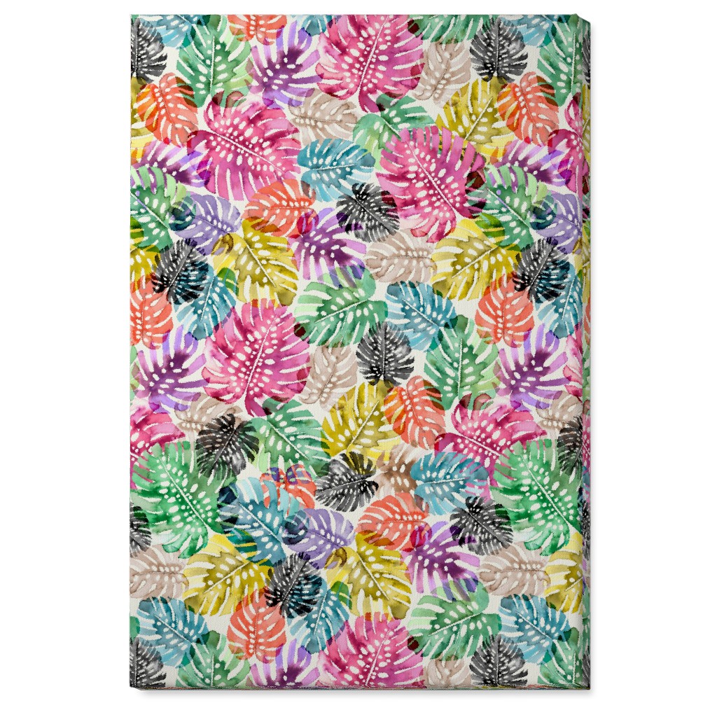 Tropical Monstera Leaves - Bold Wall Art, No Frame, Single piece, Canvas, 24x36, Multicolor