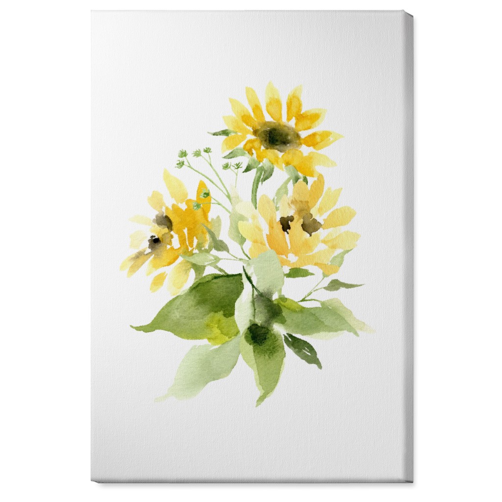 Bunch of Sunflowers Watercolor - Yellow Wall Art, No Frame, Single piece, Canvas, 24x36, Yellow