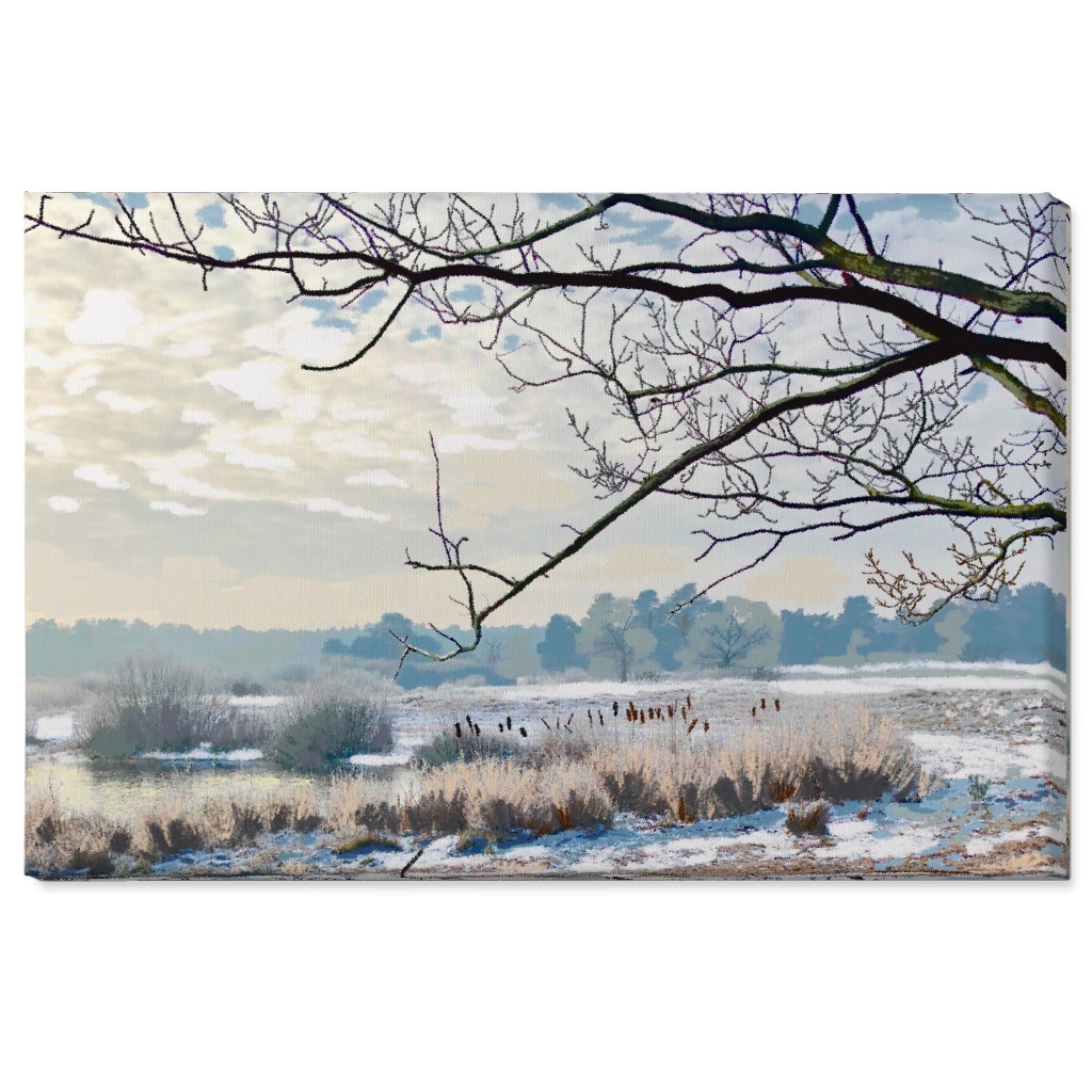 Winter Marsh With Trees Wall Art, No Frame, Single piece, Canvas, 24x36, Blue