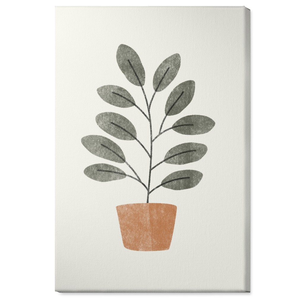 Botanical Plant in Pot - Gray and Beige Wall Art, No Frame, Single piece, Canvas, 24x36, Gray, Gray