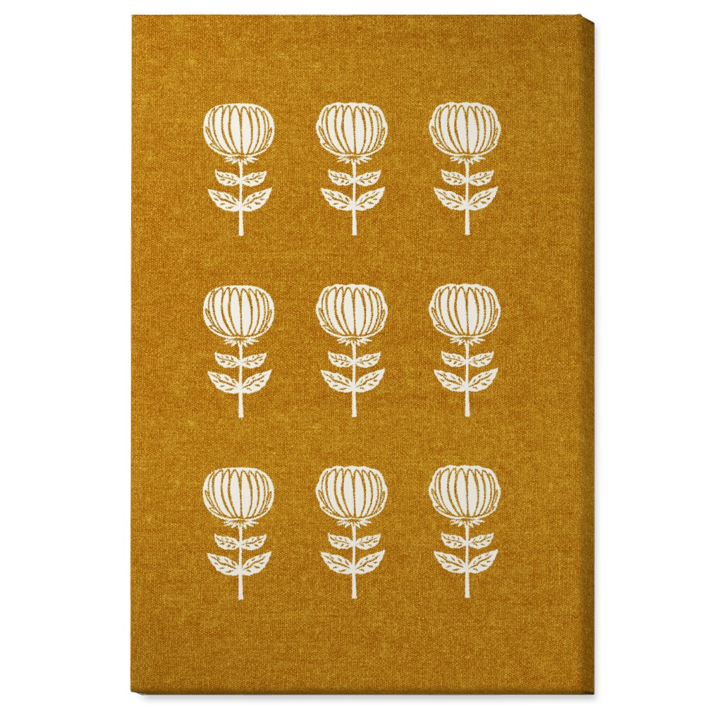 Block Print Floral Wall Art, No Frame, Single piece, Canvas, 24x36, Yellow, Nutmeg