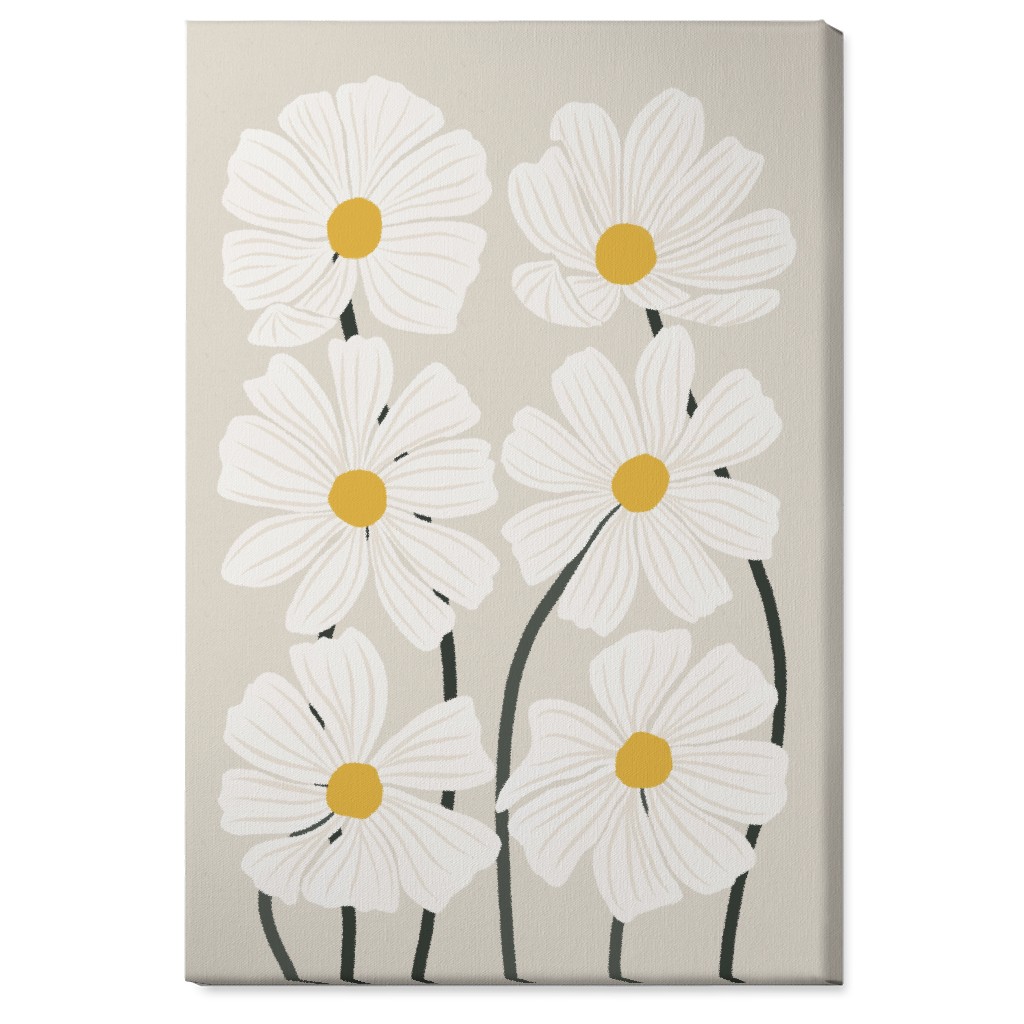 Botanical Cosmos Flowers Wall Art, No Frame, Single piece, Canvas, 24x36, Beige, White