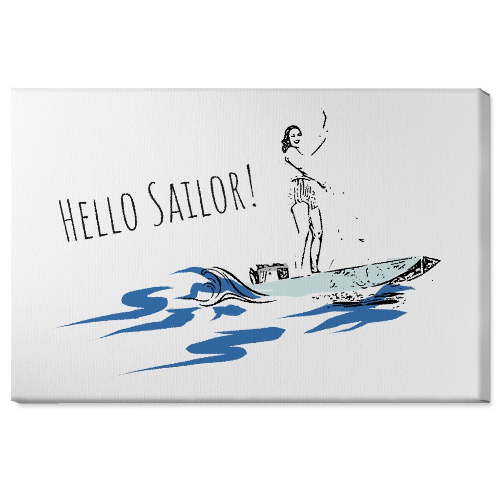 Hello Sailor Girl - White and Blue Wall Art, No Frame, Single piece, Canvas, 24x36, Blue