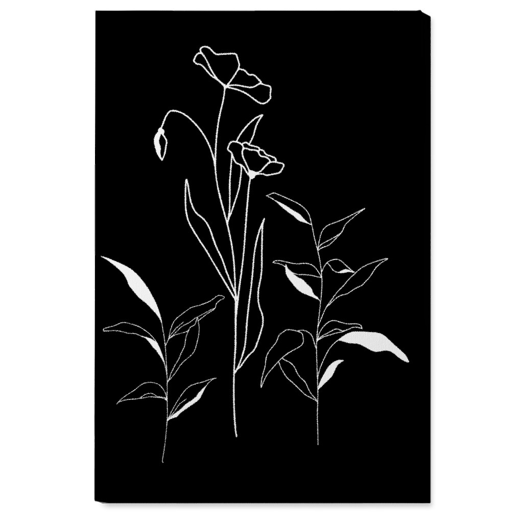Meadow Botanical - Black and White Wall Art, No Frame, Single piece, Canvas, 24x36, Black, Black