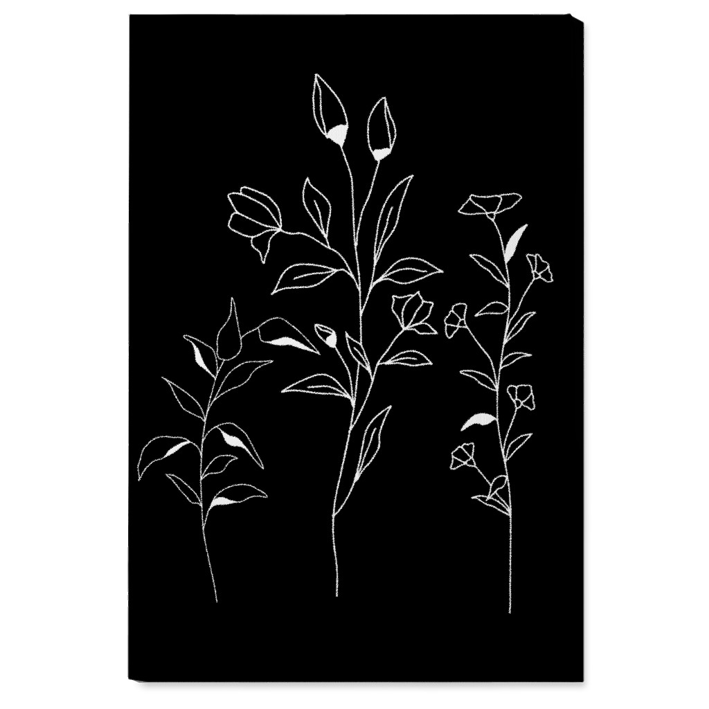 Wildflower Botanical - Black and White Wall Art, No Frame, Single piece, Canvas, 24x36, Black, Black
