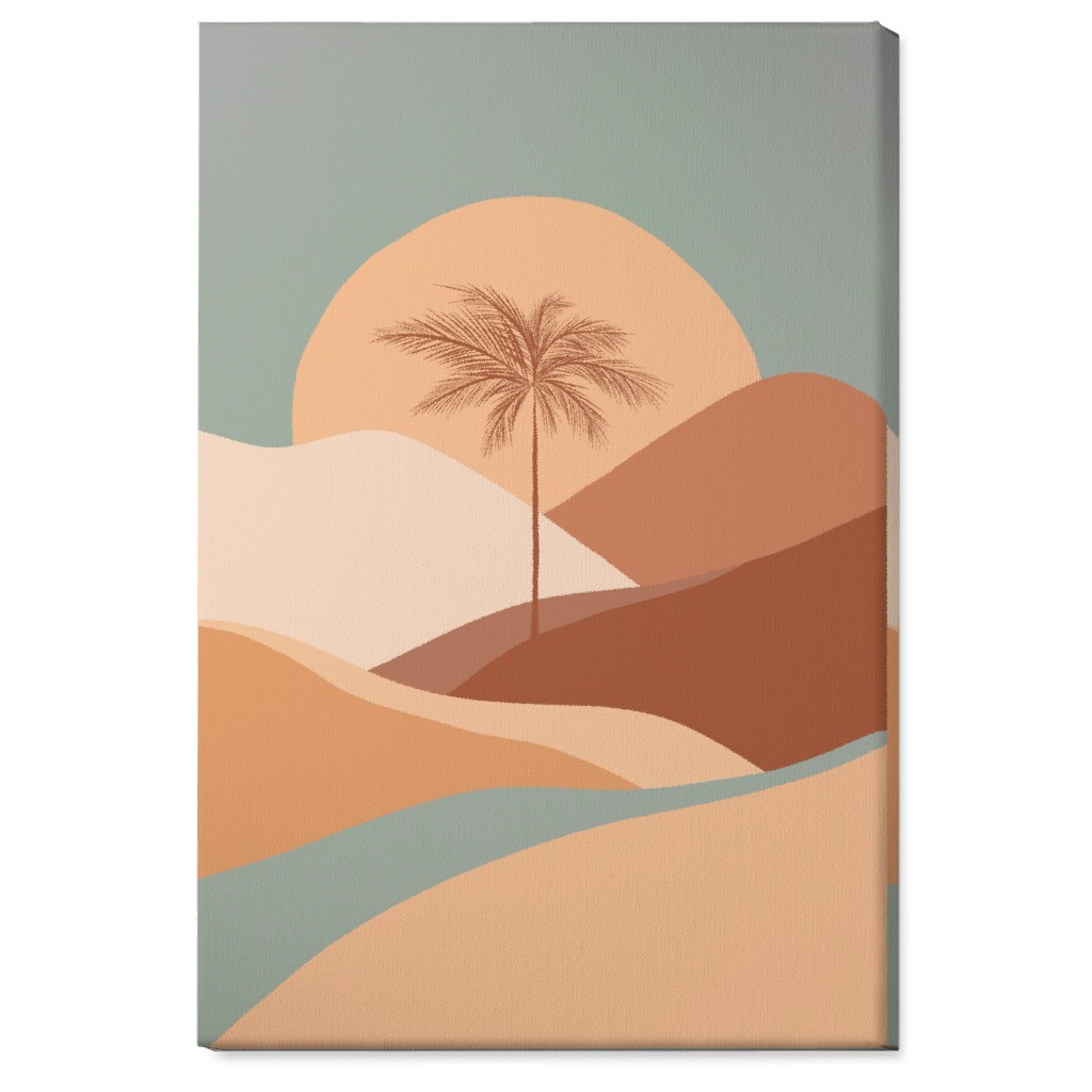 Tropical Boho Palm Sunset - Orange and Blue Wall Art, No Frame, Single piece, Canvas, 24x36, Multicolor