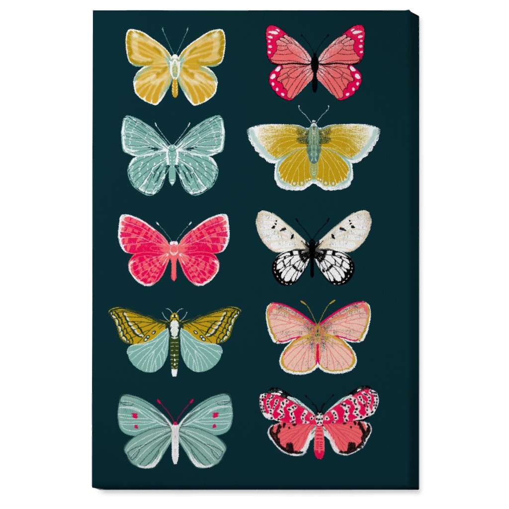 Butterflies Botanic Nature - Multi on Navy Wall Art, No Frame, Single piece, Canvas, 24x36, Multicolor