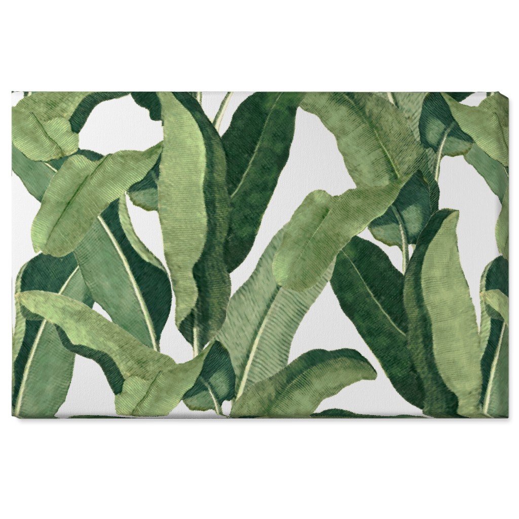Tropical Leaves - Greens on White Wall Art, No Frame, Single piece, Canvas, 24x36, Green