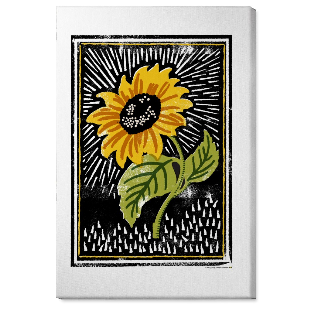 Sunflower Block Print - Multi Wall Art, No Frame, Single piece, Canvas, 24x36, Multicolor