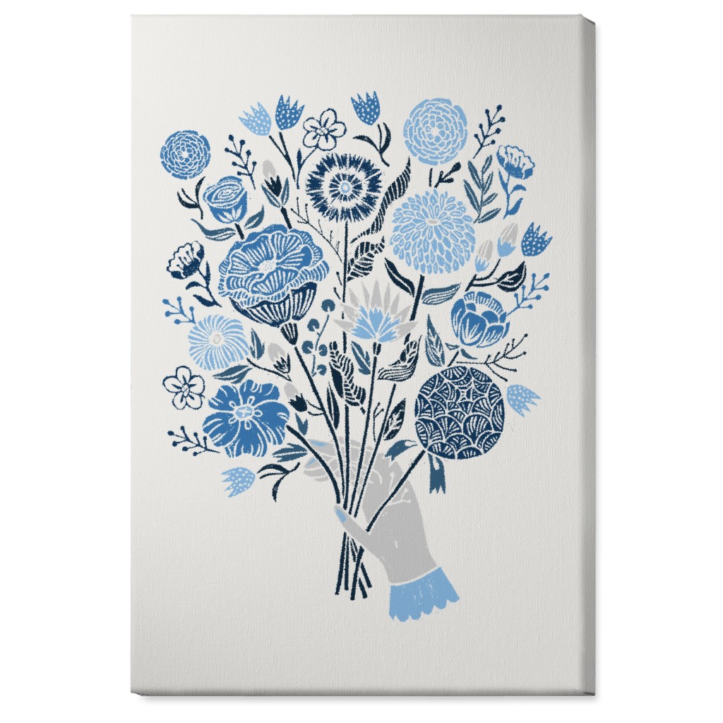 Bouquet in Hand - Blue Wall Art, No Frame, Single piece, Canvas, 24x36, Blue, True Blue