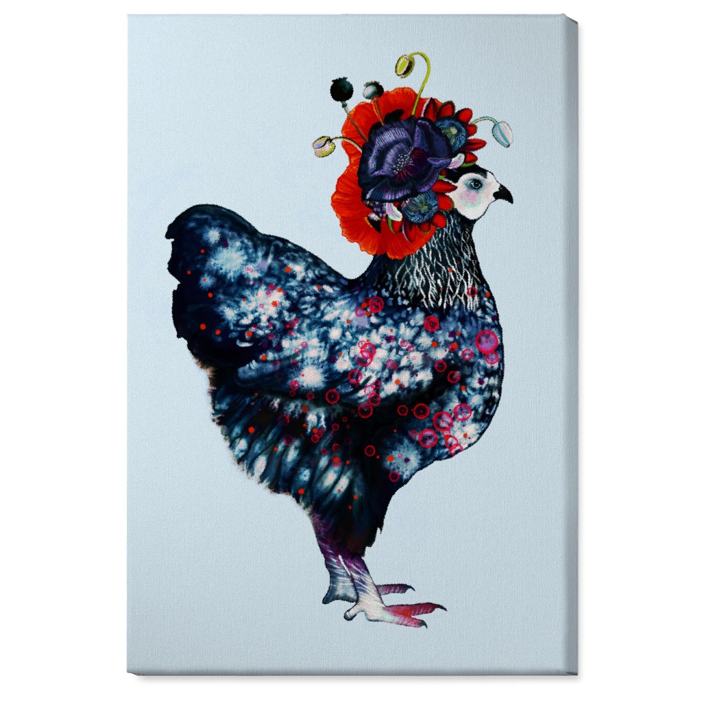Poppycock - Floral Chicken Wall Art, No Frame, Single piece, Canvas, 24x36, Multicolor