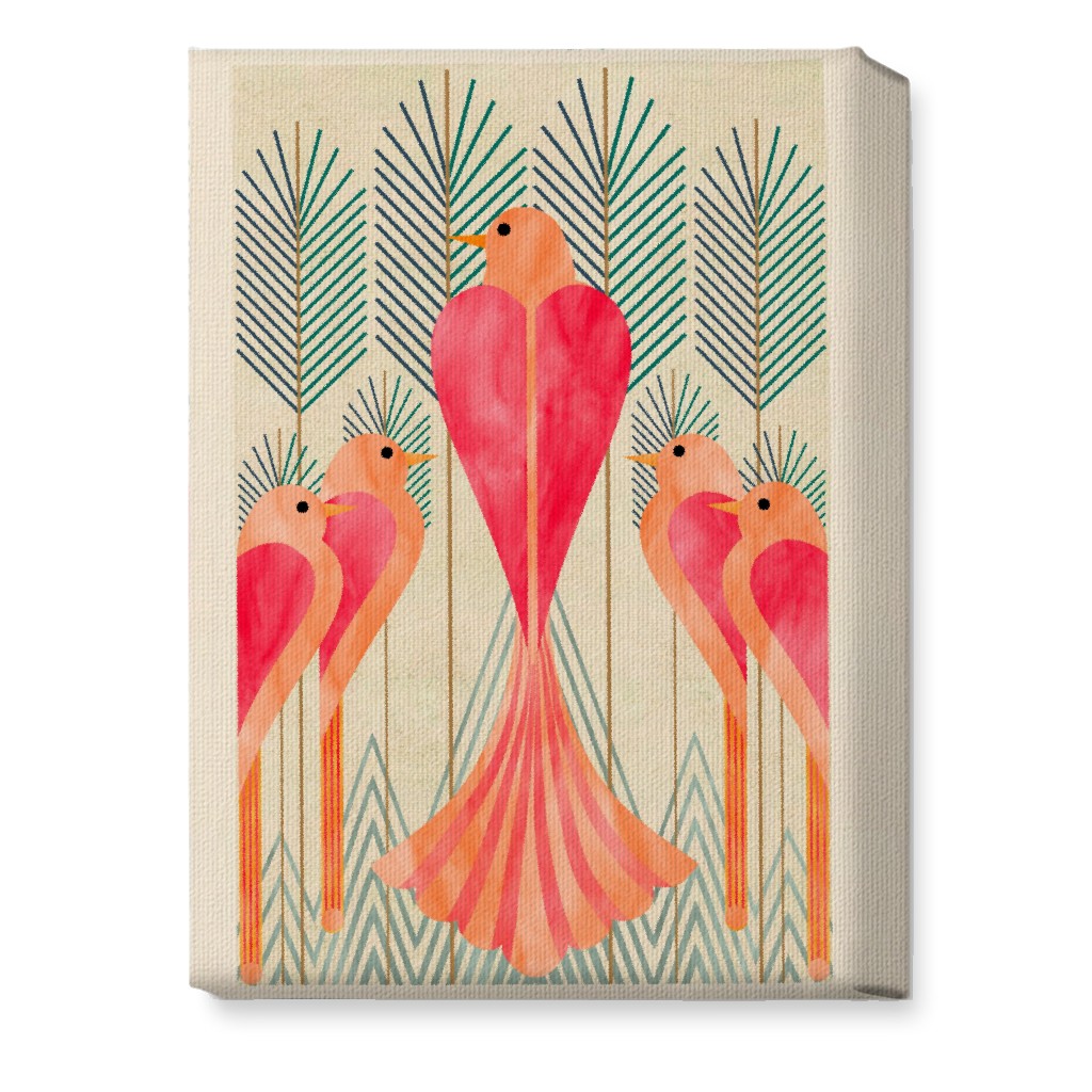 Modern Love Birds in a Pine Forest Wall Art, No Frame, Single piece, Canvas, 10x14, Pink