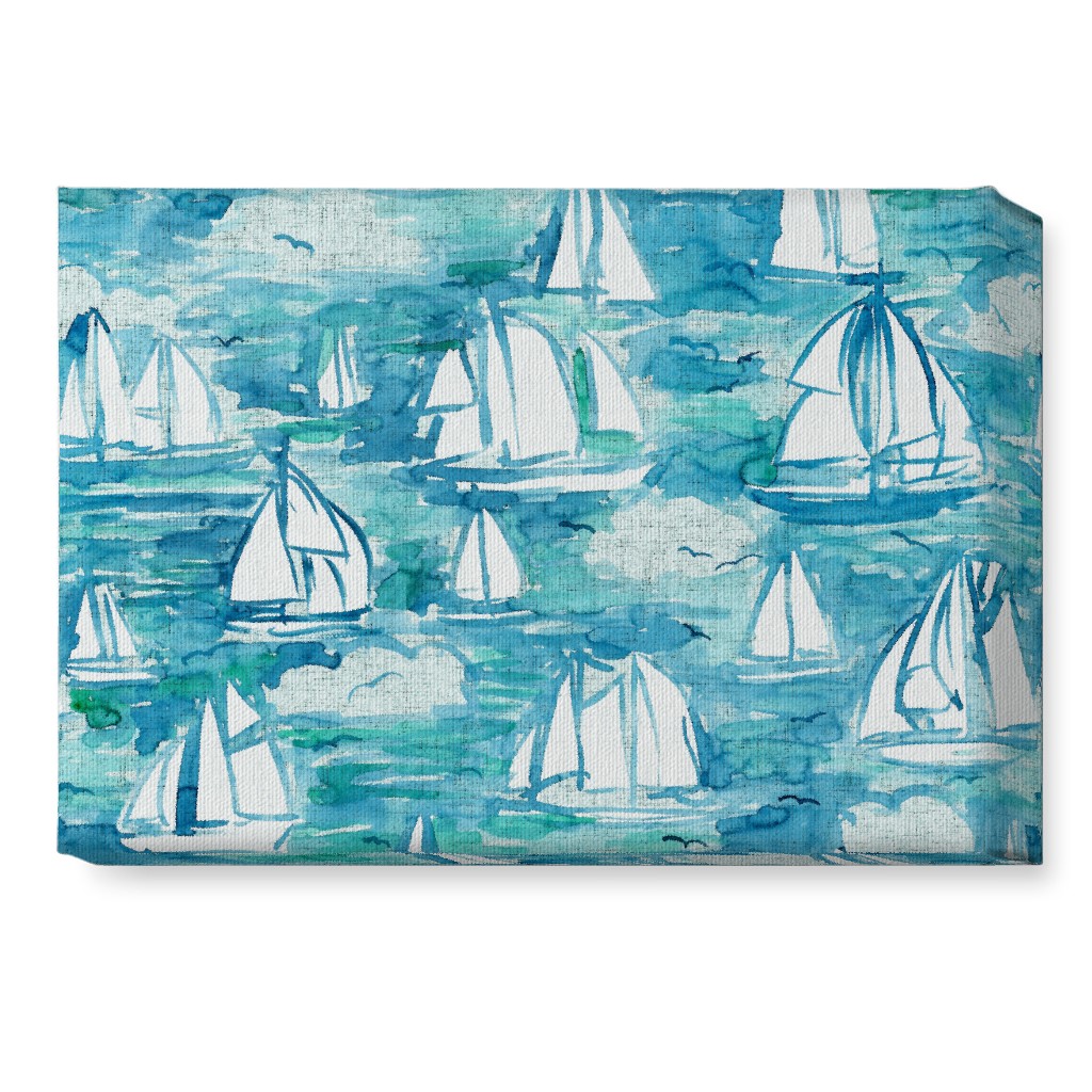 Sailboats Sailing Watercolor Loosely Painted - Blue Wall Art, No Frame, Single piece, Canvas, 10x14, Blue
