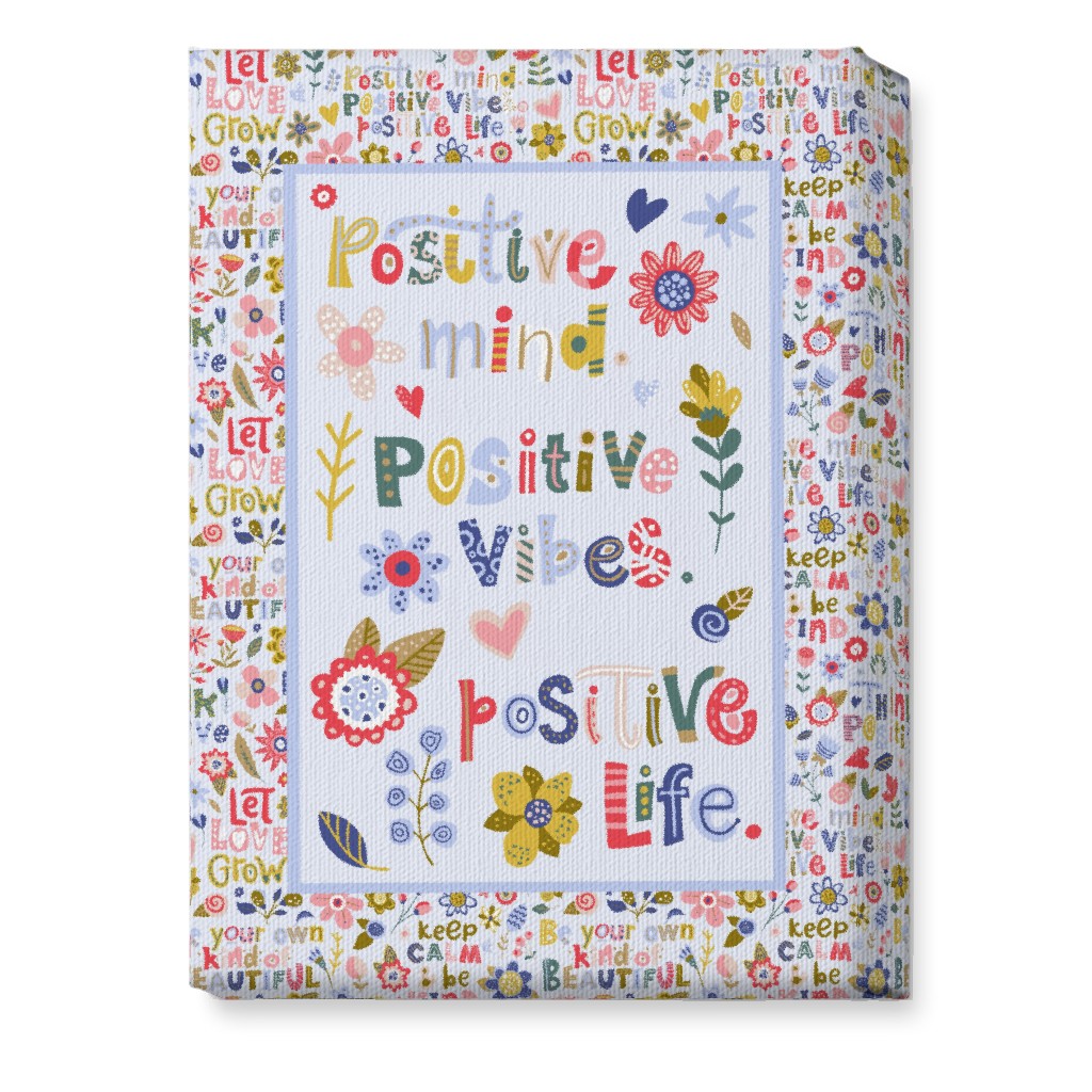 Positive Vibes, Positive Life - Inspirational Floral Wall Art, No Frame, Single piece, Canvas, 10x14, Multicolor