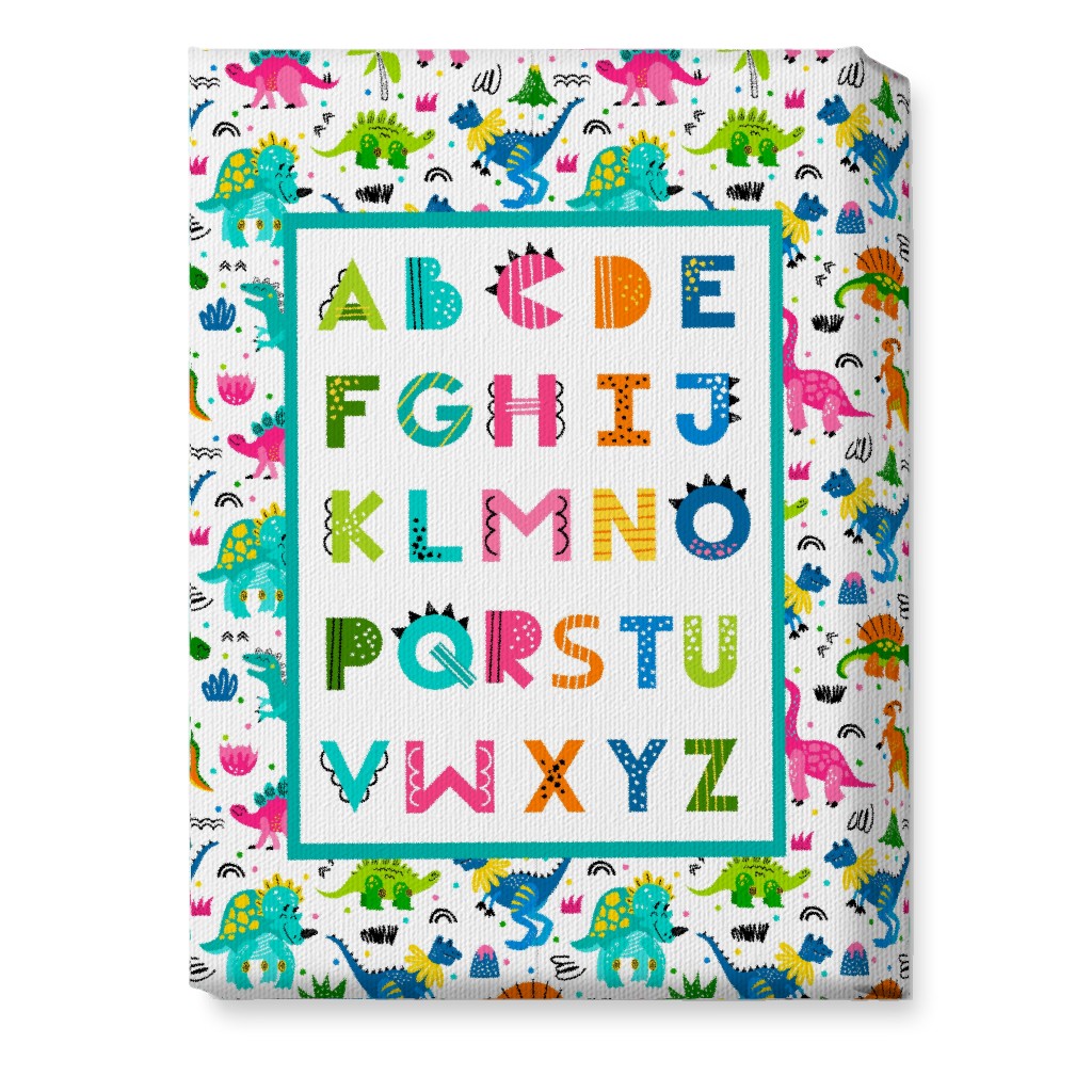 Colorful Dinosaur World Alphabet - Multi Wall Art, No Frame, Single piece, Canvas, 10x14, Multicolor