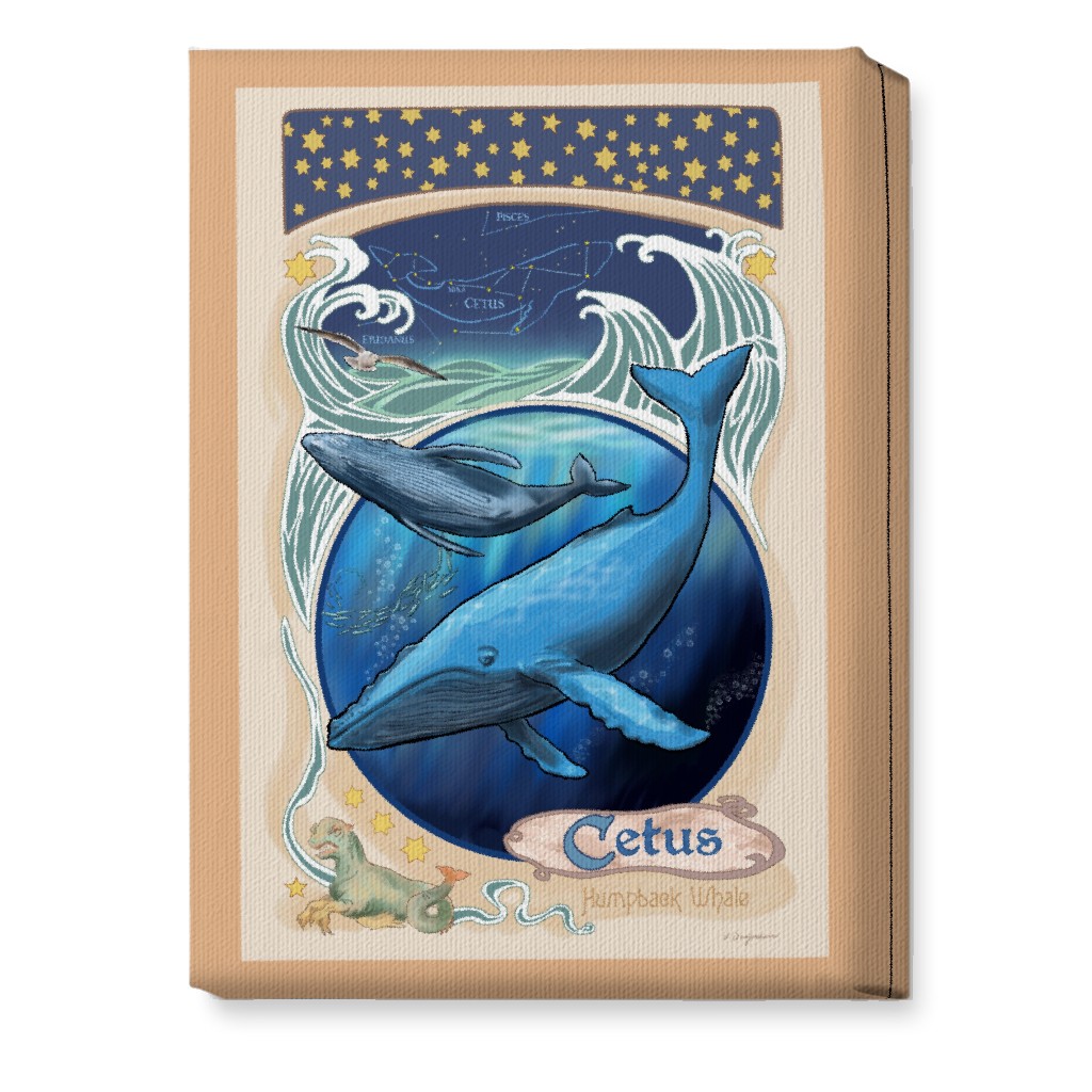 Art Nouveau Humpback Whale Wall Art, No Frame, Single piece, Canvas, 10x14, Blue, True Blue