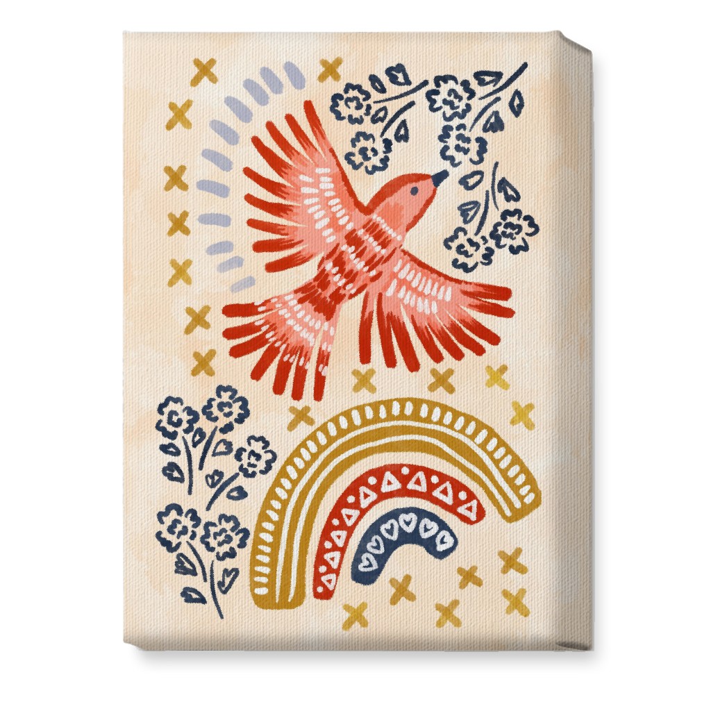 Bird, Rainbow, Flower, Spring Wall Art Wall Art, No Frame, Single piece, Canvas, 10x14, Multicolor