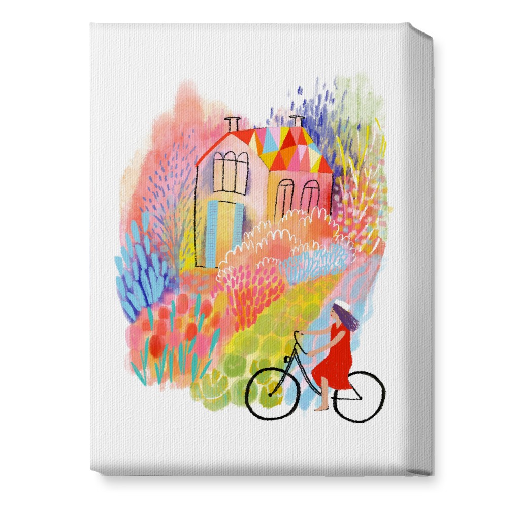 Cycling Through Spring Gardens - Multi Wall Art, No Frame, Single piece, Canvas, 10x14, Multicolor