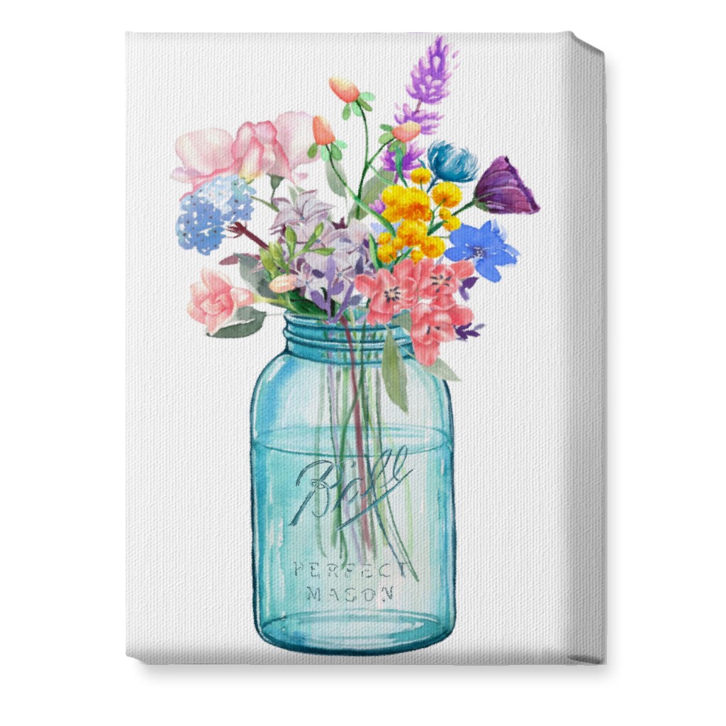 Watercolor Floral Mason Jar Bouquet Painting - Multi Wall Art, No Frame, Single piece, Canvas, 10x14, Multicolor