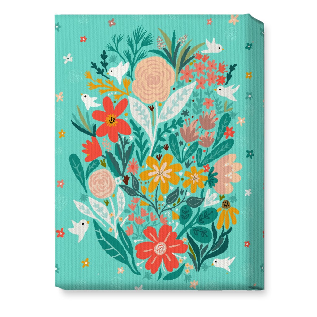 Floral Days - Multi on Blue Wall Art, No Frame, Single piece, Canvas, 10x14, Multicolor