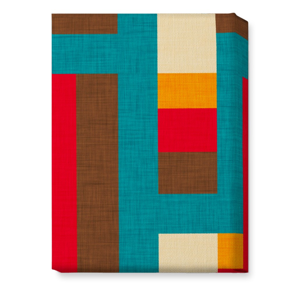 Abstract Mod Cube - Multi on Blue Wall Art, No Frame, Single piece, Canvas, 10x14, Multicolor