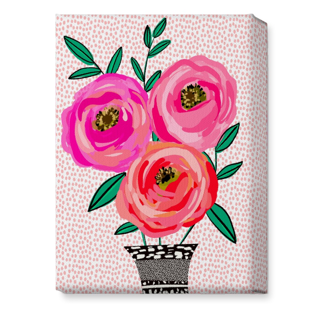 Happy Day Florals - Pink Wall Art, No Frame, Single piece, Canvas, 10x14, Pink, Bright Pink