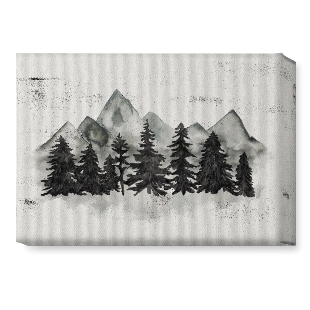Pines and Mountains - Gray Wall Art, No Frame, Single piece, Canvas, 10x14, Black