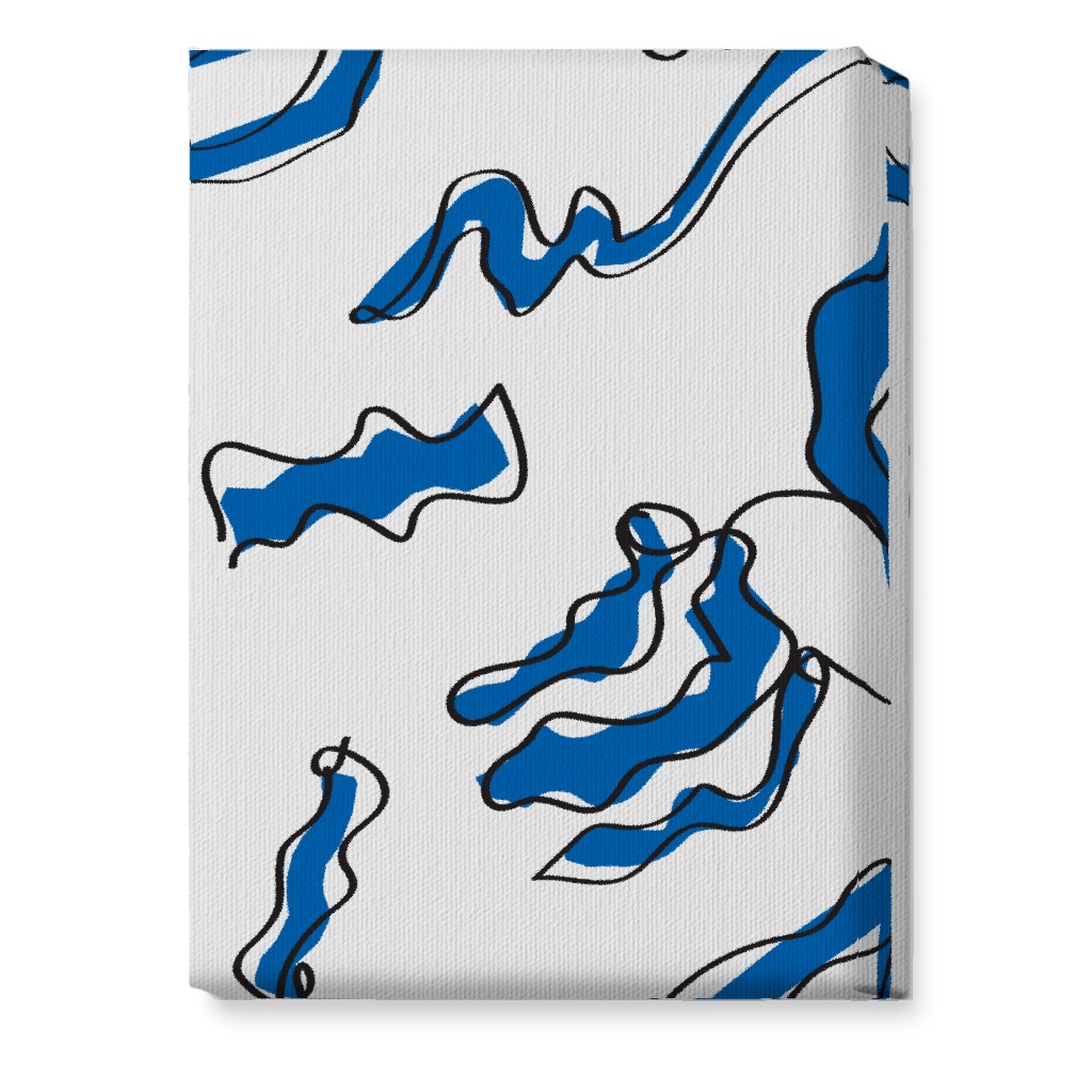 Modern Abstract Line Art Noodles - Blue and Neutral Wall Art, No Frame, Single piece, Canvas, 10x14, Blue
