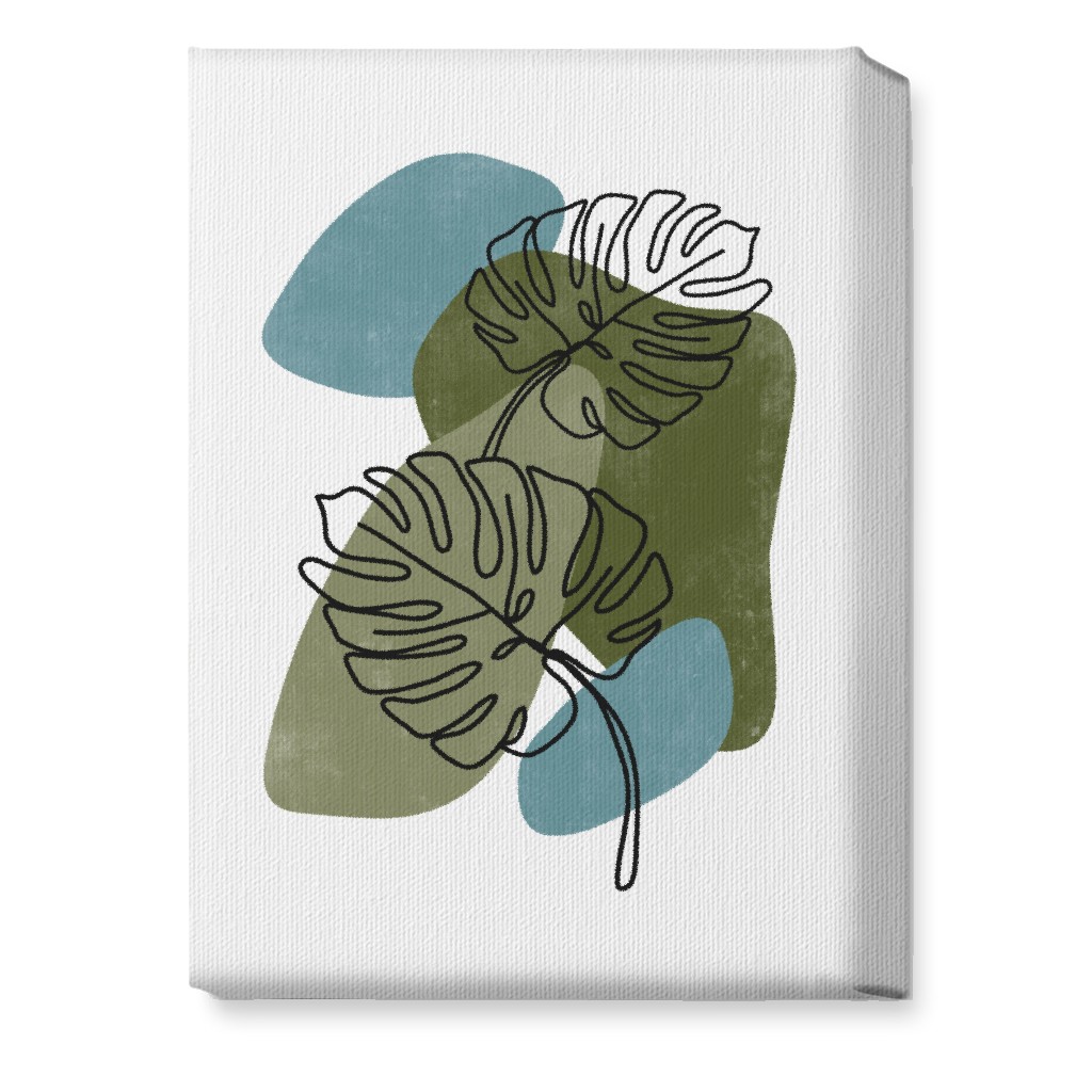 Abstract Monstera Leaves - Green and Blue Wall Art, No Frame, Single piece, Canvas, 10x14, Green