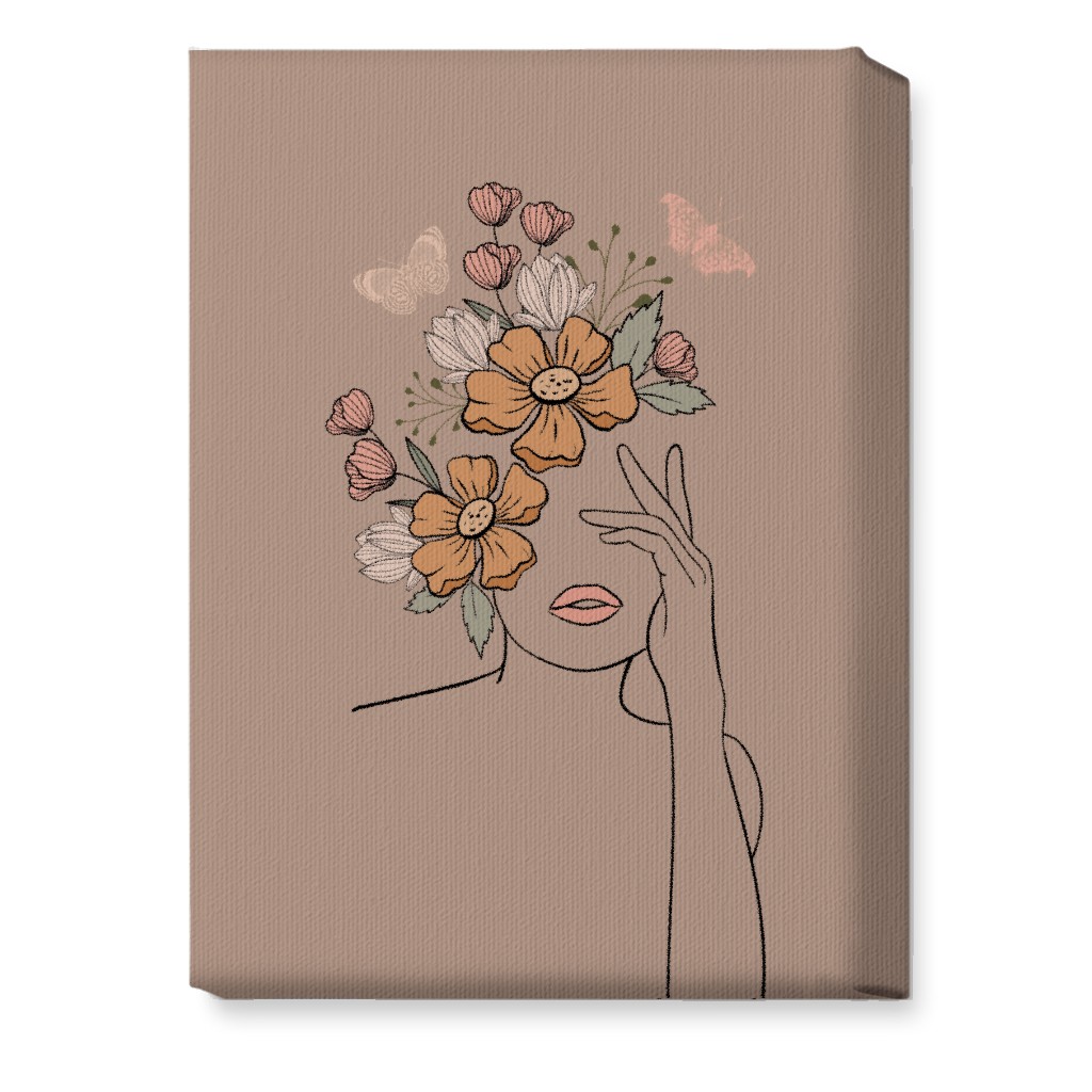 Line Art Botanical Sketch - Neutral Wall Art, No Frame, Single piece, Canvas, 10x14, Beige, Pearl