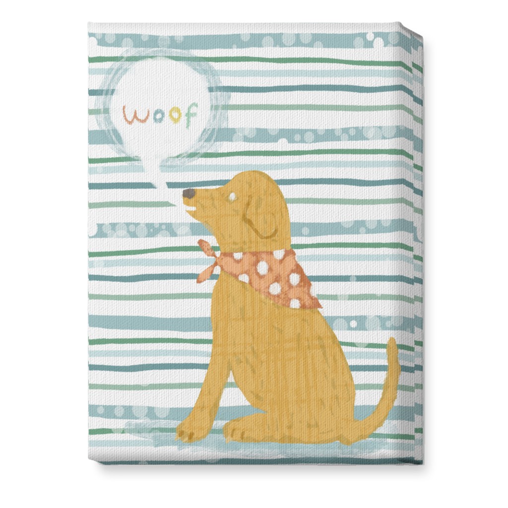 Woof, Dog - Yellow and Blue Wall Art, No Frame, Single piece, Canvas, 10x14, Blue