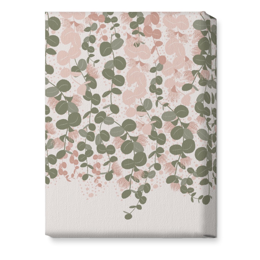 Eucalyptus - Pink & Green on Beige Wall Art, No Frame, Single piece, Canvas, 10x14, Green