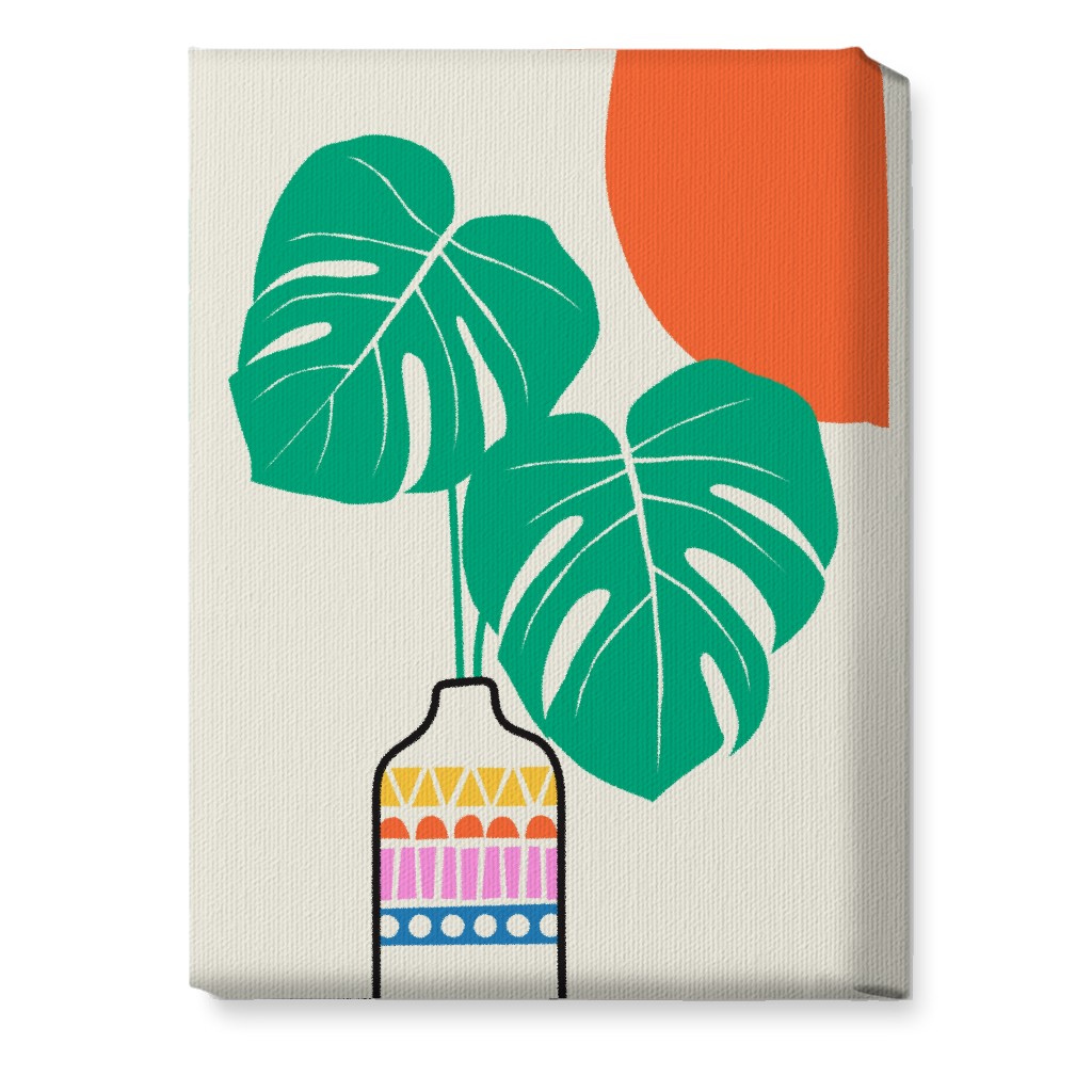 Monstera Leaves in a Vase - Neutral Wall Art, No Frame, Single piece, Canvas, 10x14, Multicolor