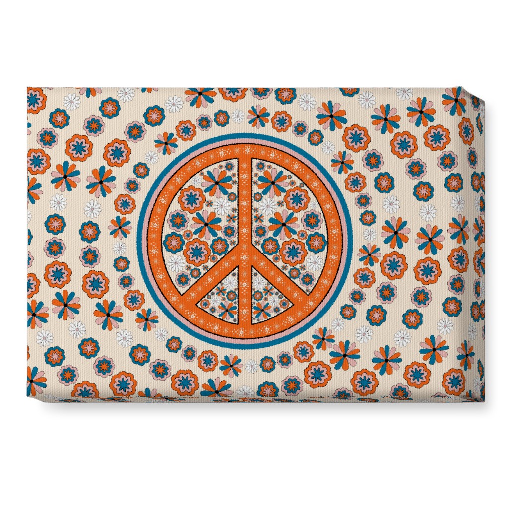 Retro 70s Peace Sign - Multi on Beige Wall Art, No Frame, Single piece, Canvas, 10x14, Multicolor
